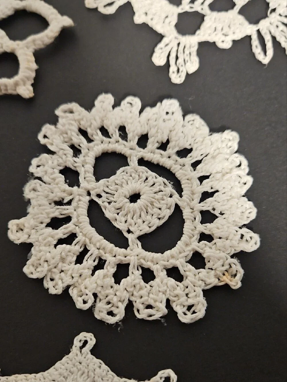 Vintage Handmade Crochet Snowflake Ornaments Set Of 9